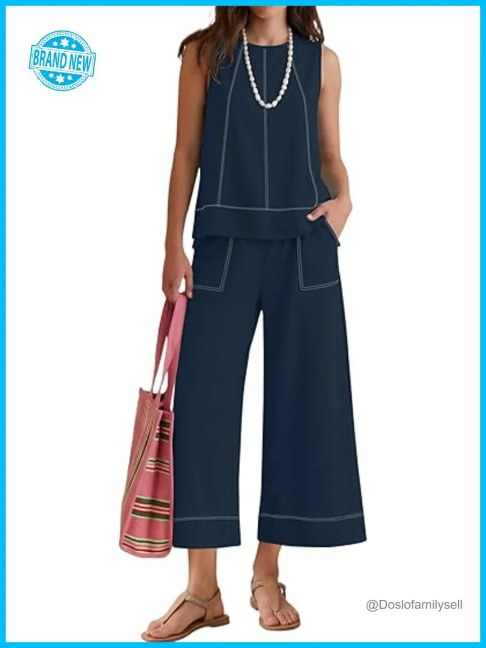 Two Piece Sets for Women Sleeveless Crop Pants Matching Lounge Set